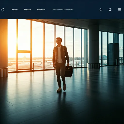 Young traveler walking through modern international airport terminal